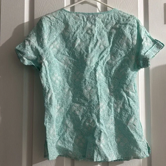 Vineyard Vines by Shep & Ian Linen Top sky blue Medium white thread pattern cute - Picture 8 of 10